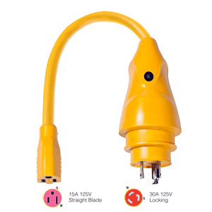 Marinco P30-15 Eel Pigtail Adapter 125v 15a F 30a M