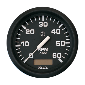 Faria Euro Black 4" Tachometer Hourmeter 6000 Rpm Gas Inboard