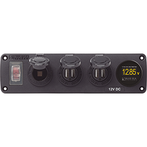 Blue Sea 4368 Accessory Panel 12v Socket, 2x Dual Usb &