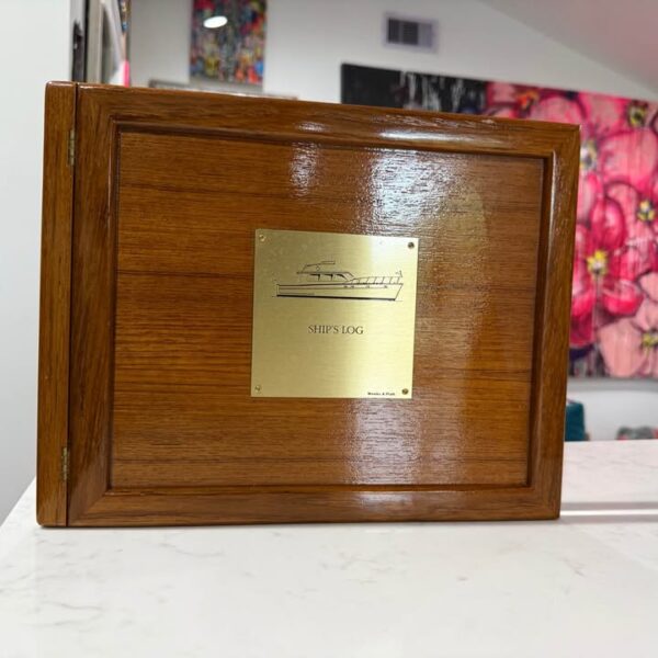 Weems and Plath wooden ship's log binder with brass nameplate used good condition