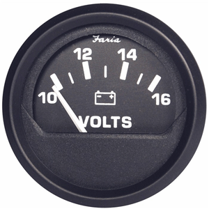 Faria Euro Black 2" Voltmeter 10-16vdc
