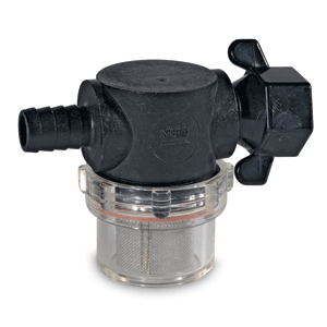 Shurflo Swivel Nut Strainer 1/2" Barb Inlet Clear Bowl