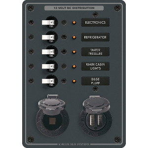 Blue Sea 8120 Breaker Panel 5 Pos With Dc Socket & Dual Usb