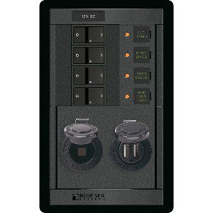 Blue Sea 1495 360 Panel 12v 4 Pos Flat Rocker Dual Usb