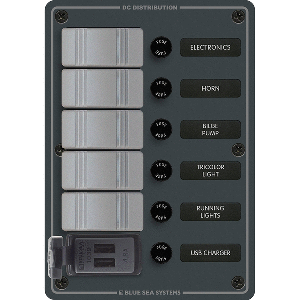 Blue Sea 8121 Waterproof Panel 5 Pos Plus Dual Usb Charger
